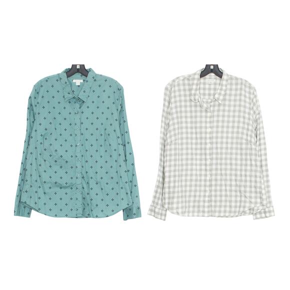 Garnet Hill Womens Tops Button Up Long Sleeve Lot Of 2 Gingham Plus Size 14 EP - Picture 1 of 11
